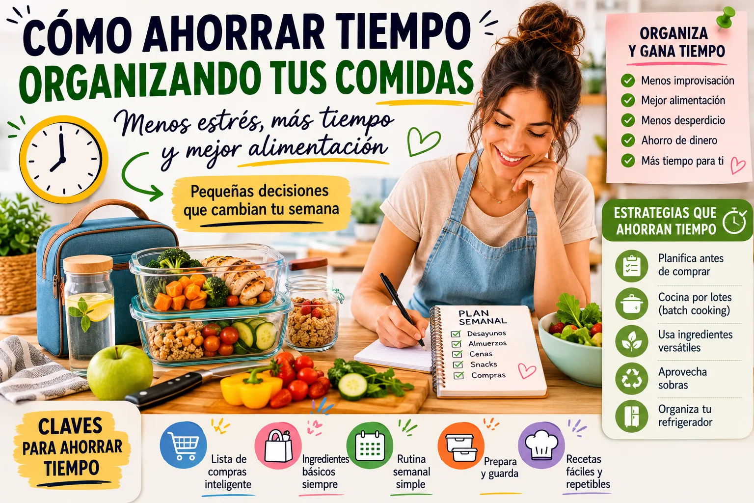 Cómo ahorrar tiempo organizando tus comidas: estrategias simples para cocinar menos y vivir mejor