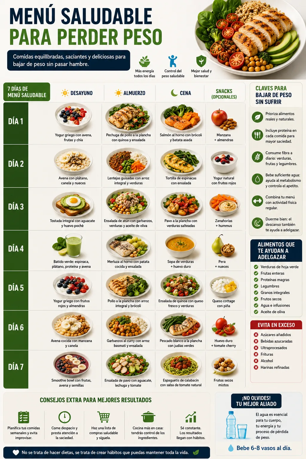 Menú saludable para perder peso: la guía práctica que realmente funciona sin pasar hambre